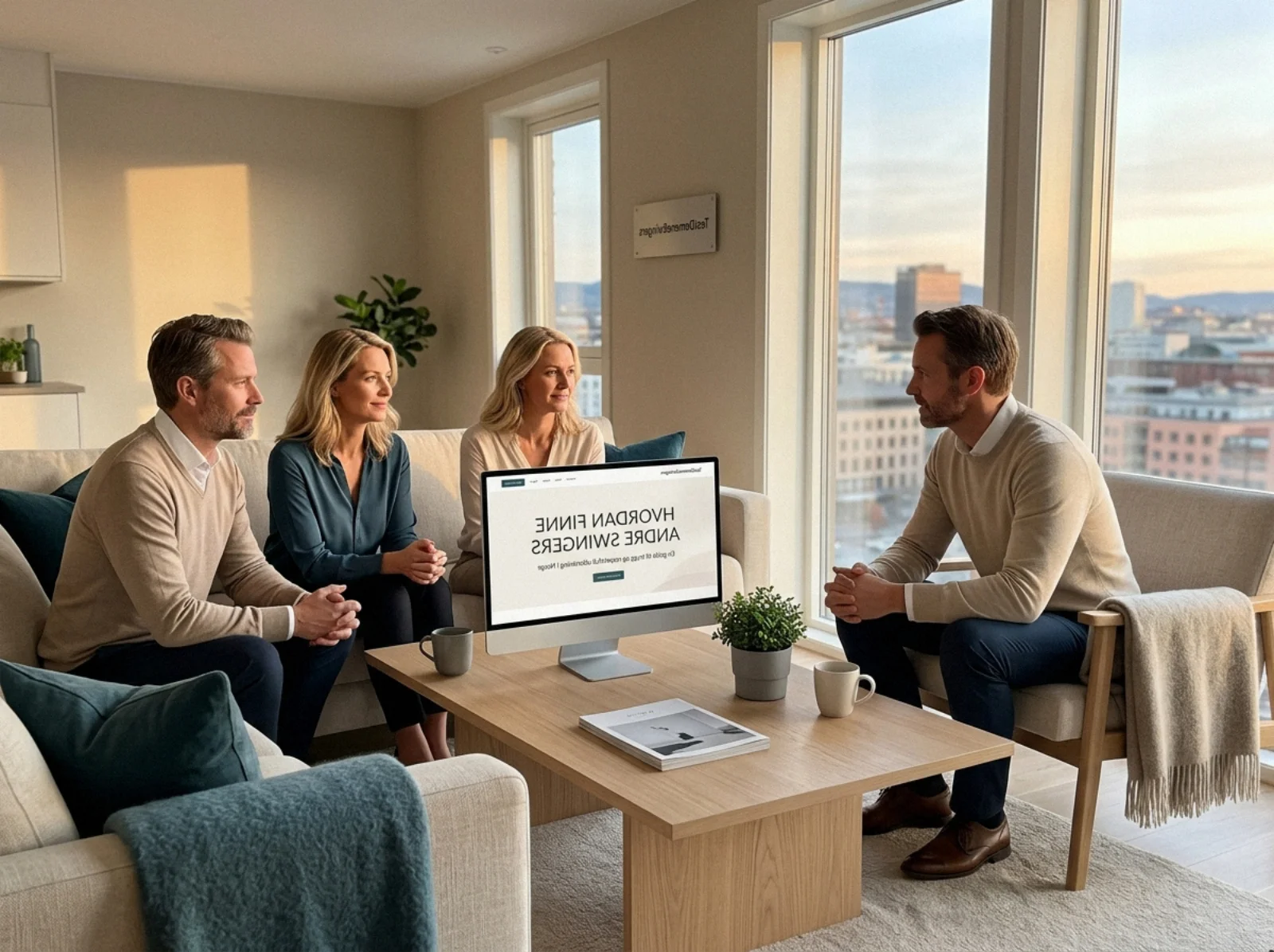 01 four adults around laptop in oslo living room - Hvordan finne andre swingers