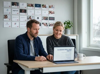 02 couple in nordic office viewing laptop title - Andre norske nettsteder om swinging