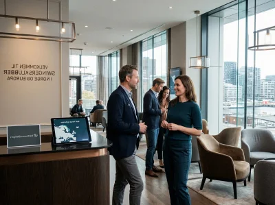 02 diverse adults in oslo lobby with norway map - Swingersklubber i Norge og Europa